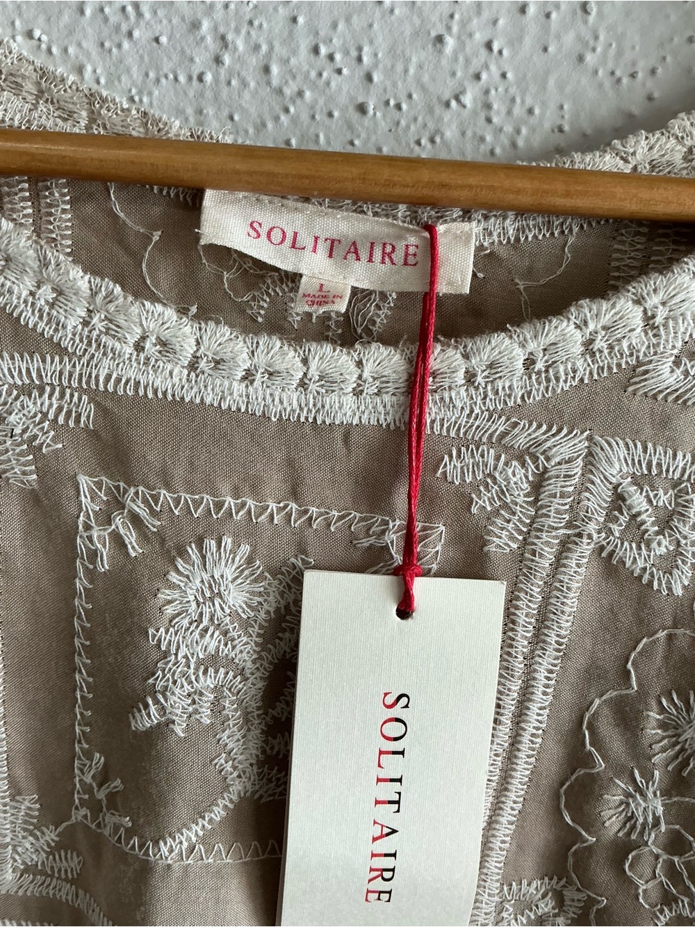 Solitaire Taupe Embroidered Scallop-Hem Puff Sleeve Blouse - Picture 3 of 7